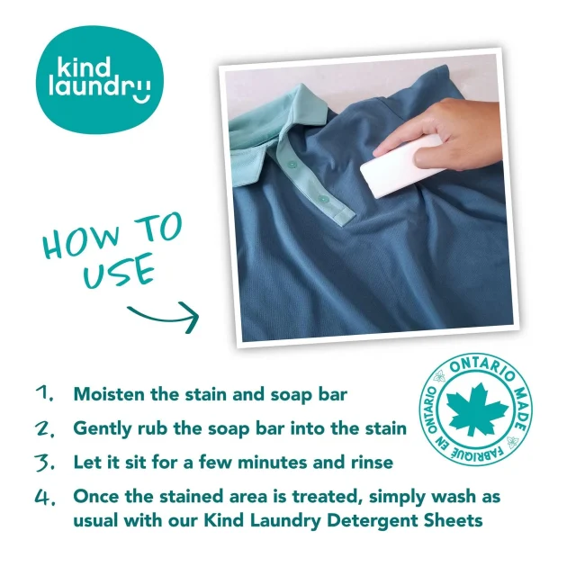 Kind Laundry, Ontario based company, chemical free stain remover bar